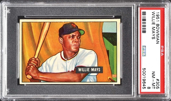 1951 Bowman #305 Willie Mays Rookie Card - PSA NM-MT 8